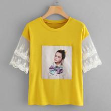 Shein Figure Print Lace Panel Tee
