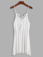 Shein White Eyelet Lace Up Tie Back Slip Dress