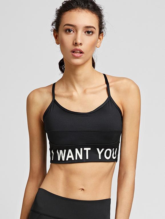 Shein Black Letter Tape Detail Criss Cross Crop Tank Top