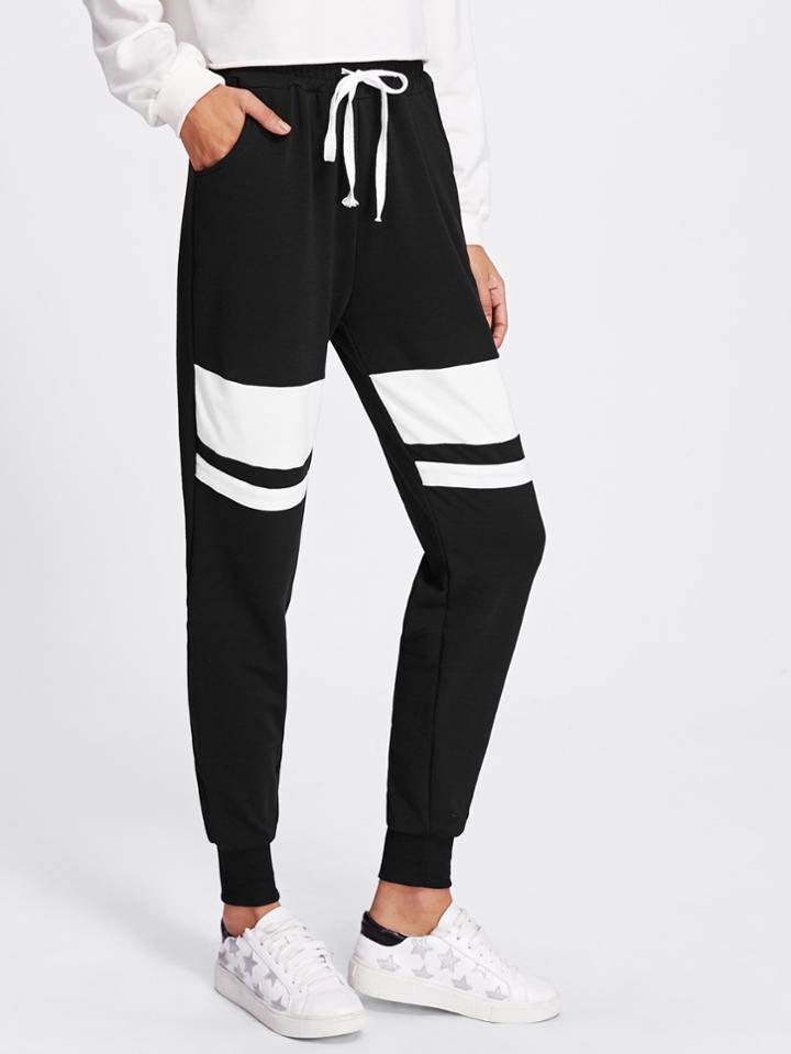 Shein Contrast Striped Drawstring Sweatpants
