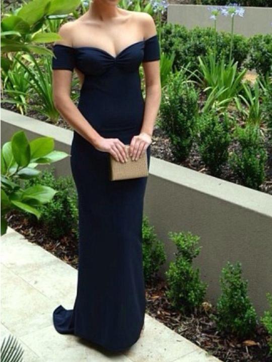 Shein Navy Blue Off The Shoulder Sweetheart Maxi Dress