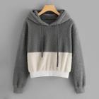Shein Color-block Hooded Teddy Sweatshirt