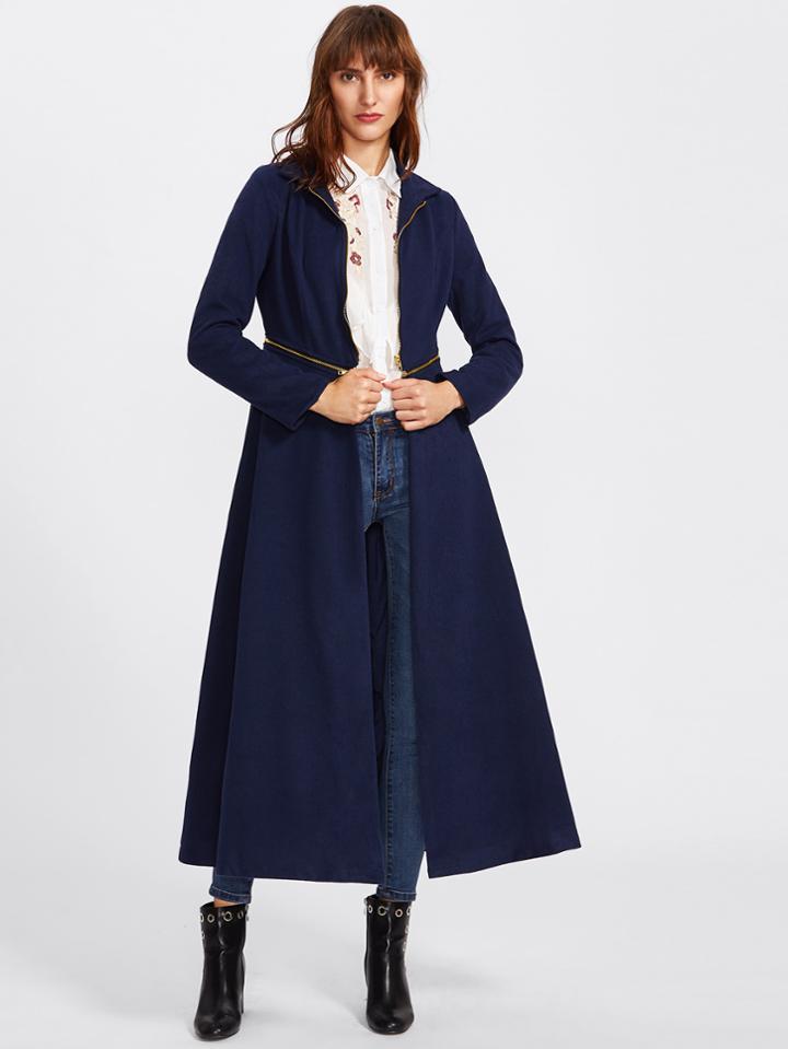 Shein Zip Detail Two Way Detachable Skirted Coat