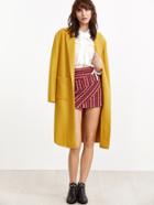 Shein Yellow Notch Collar Pocket Front Wool Blended Coat