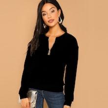 Shein Zip Half Placket Solid Pullover