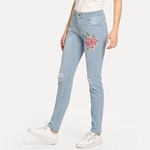 Shein Floral Embroidered Jean