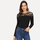 Shein Mesh Contrast Ribbed Knit Solid Tee