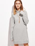 Shein Heather Grey Turtleneck Drop Shoulder Ribbed Sweatshirt Dress