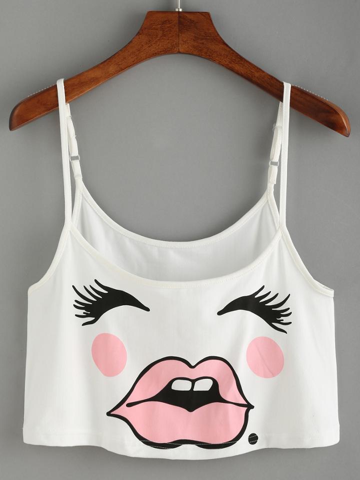 Shein Funny Face Print Crop Cami Top