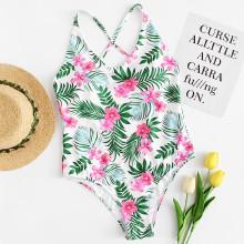 Shein Crisscross Back Tropical Swimsuit