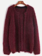 Shein Burgundy Open Front Fluffy Sweater Coat
