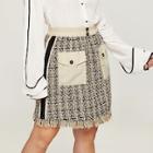 Shein Plus Tweed Pocket Fringe Hem Skirt
