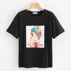 Shein Contrast Sequin Girl Print Tee