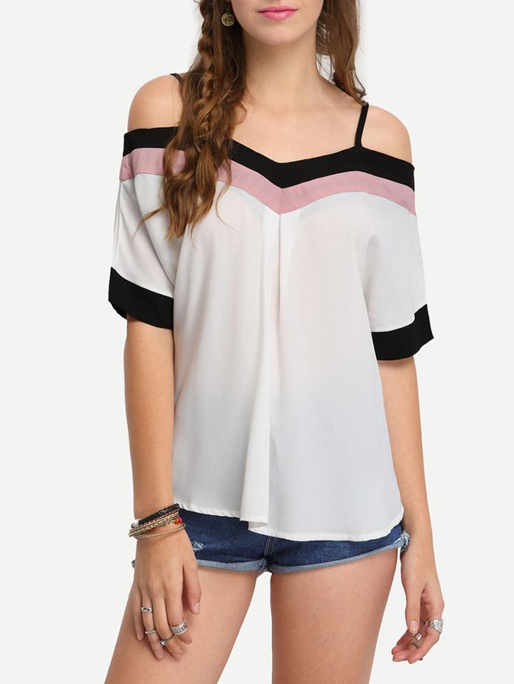 Shein Color Panel Off-the-shoulder Cami Top - White