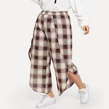 Shein Plus Elastic Waist Plaid Wide Leg Pants