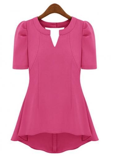 Rosewe Chic Puff Sleeve Cutout Shirred Waist Rose Tees
