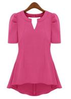 Rosewe Chic Puff Sleeve Cutout Shirred Waist Rose Tees