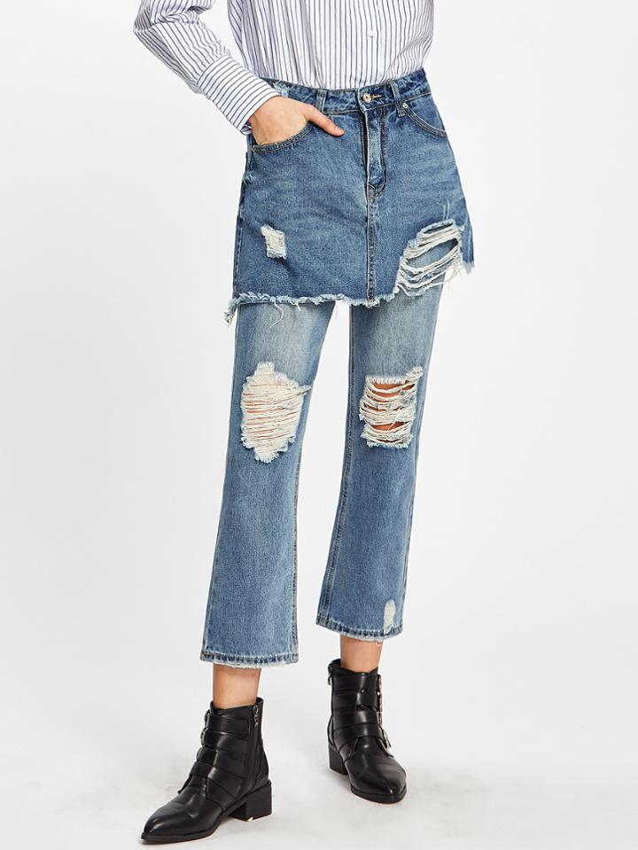 Shein Ripped Double Layered Skirt Jeans