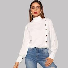 Shein Bishop Sleeve Single Breasted Blouse