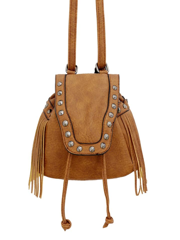 Shein Yellow Rivet Tassel Backpack