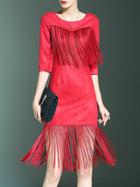 Shein Red Contrast Fringe Sheath Dress