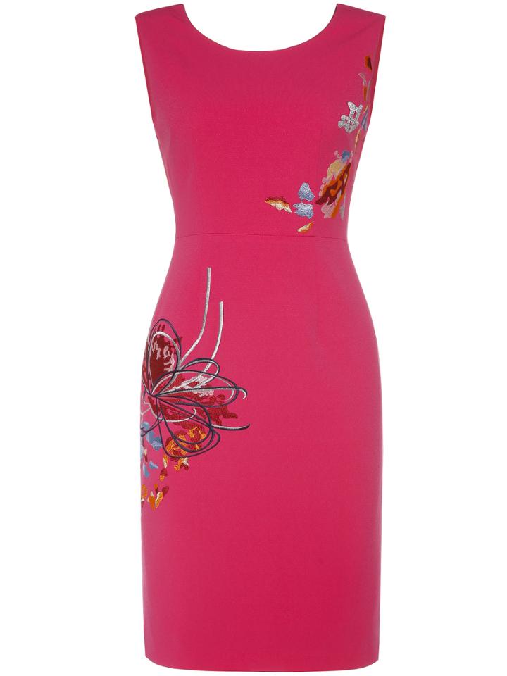 Shein Hot Pink Crew Neck Embroidered Sheath Dress
