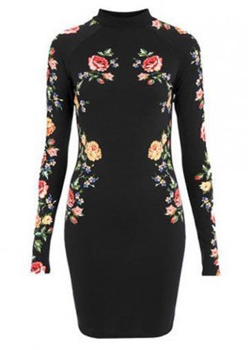 Rosewe Pretty Long Sleeve Mandarin Collar Sheath Dress For Woman