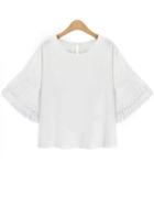 Shein White Bell Sleeve Buttoned Keyhole Back Chiffon Blouse