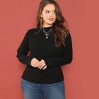 Shein Plus Mock Neck Ribbed Knit Tee