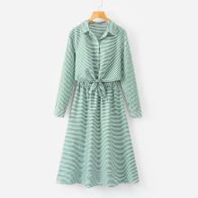 Shein Knot Front Striped Shirt Dress