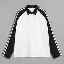 Shein Men Striped Raglan Sleeve Two Tone Polo Shirt