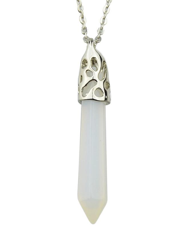 Shein White Stone Long Pendant Necklace