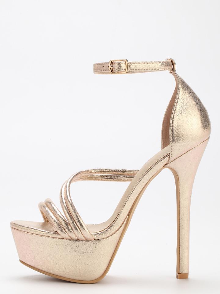 Shein Gold Satin Strap Platform High Heel Sandals