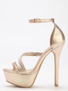 Shein Gold Satin Strap Platform High Heel Sandals