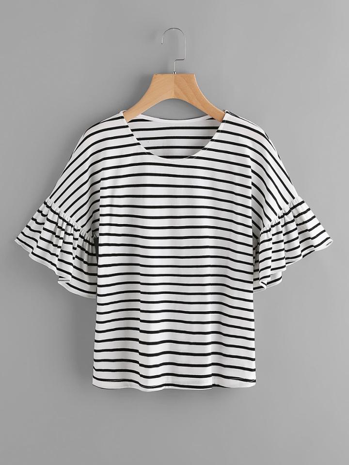 Shein Striped Frill Cuff Tee