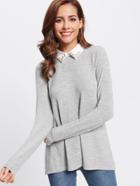 Shein Contrast Beading Collar Heathered Tee