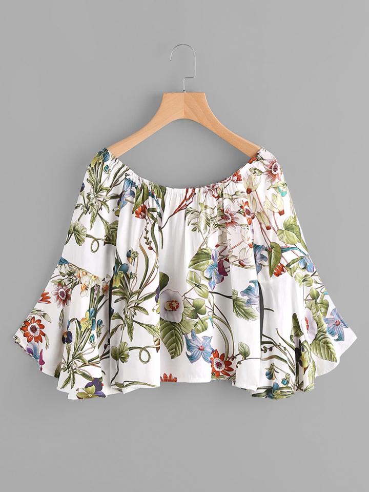 Shein Jungle Print Bell Sleeve Top