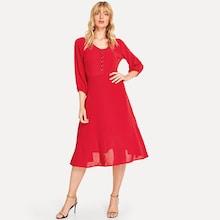 Shein Solid Bishop Sleeve Dress