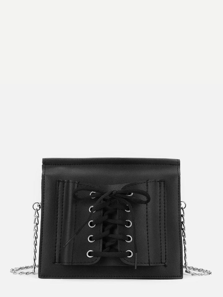Shein Lace Up Detail Pu Chain Bag