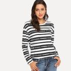 Shein Block Stripe & Letter Tee