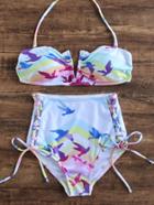 Shein Multicolor Printed Side Tie High Waist Bikini Set