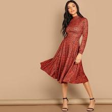 Shein Mock-neck Snakeskin Fit & Flare Dress