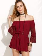 Shein Burgundy Lace Insert Off The Shoulder Romper