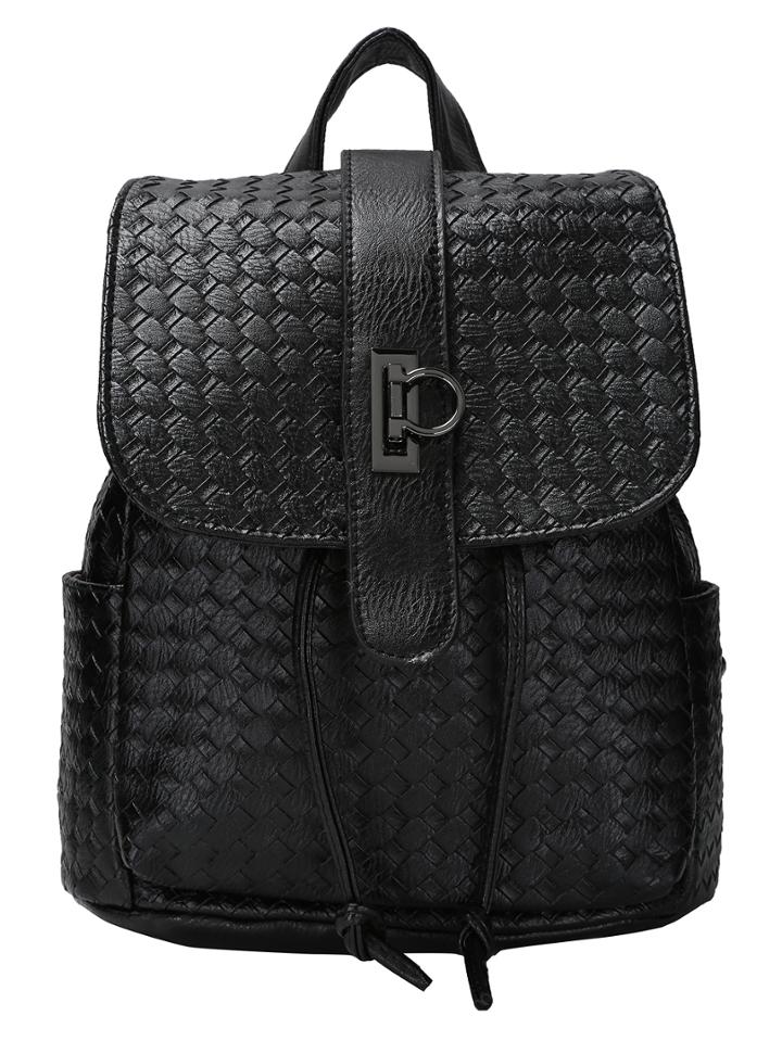 Shein Black Weave Fashion Pu Backpack