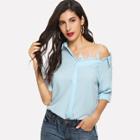 Shein One Shoulder Contrast Lace Blouse