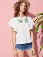 Shein Embroidered Yoke Flutter Sleeve Top