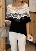 Rosewe Charmin Color Block Round Neck T Shirt With Tassels