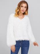 Shein V Neckline Fluffy Knit Shift Sweater