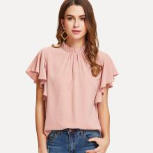 Shein Frilled Mock Neck Flutter Sleeve Top