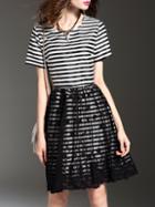 Shein Black White Striped Organza A-line Dress